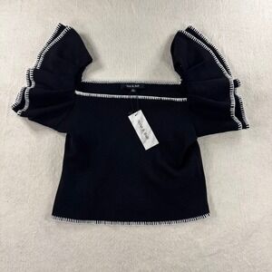 Strut &‎ Bolt NWT Women's Black Ribbed Knit Square Neck Flutter Sleeve Top